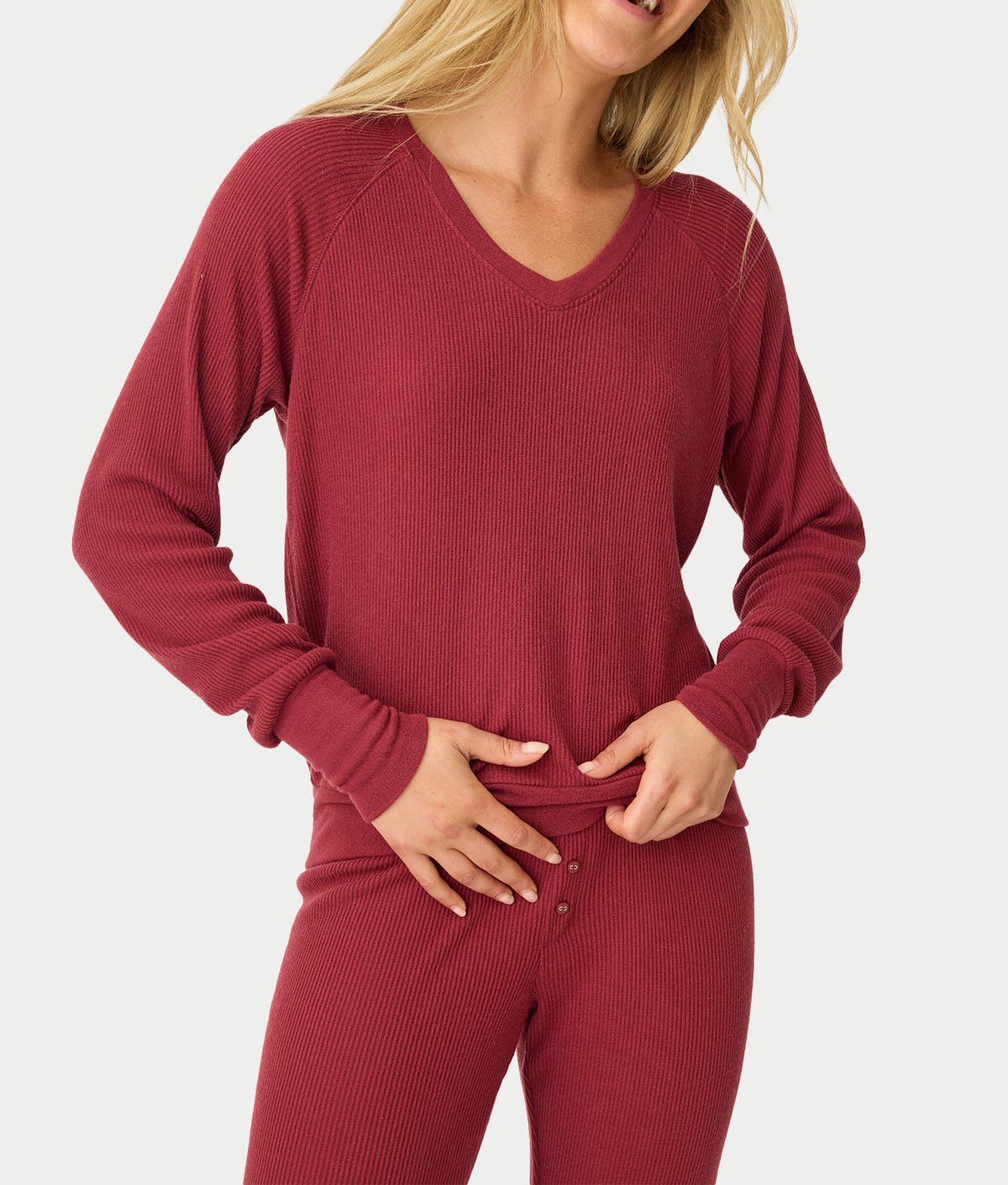 Textured Essentials Long Sleeve Knit Pajama Set