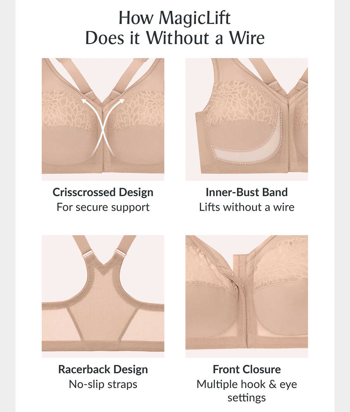 MagicLift Front-Close Racerback Wire-Free Bra