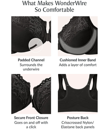 WonderWire Front-Close Posture Back Lace Bra
