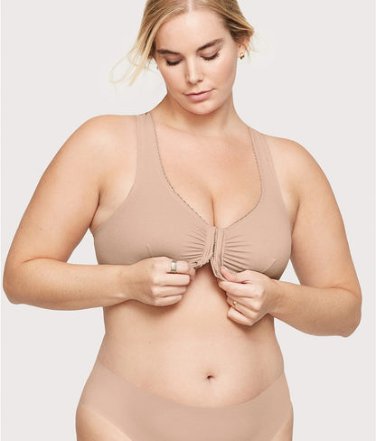 Front-Close Cotton T-Back Wire-Free Comfort Bra