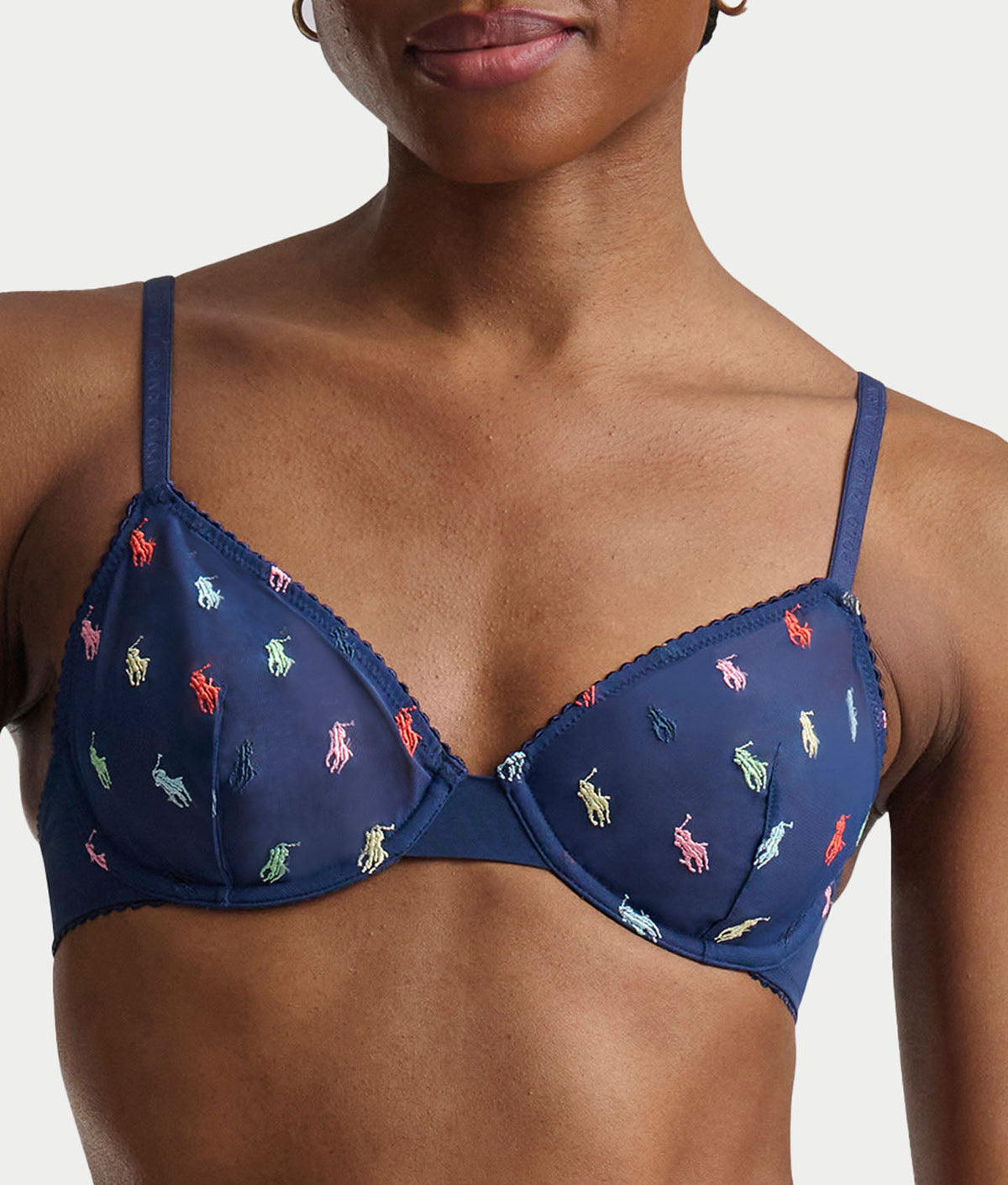 Embroidered Pony Mesh Unlined Demi Bra