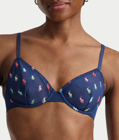 Embroidered Pony Mesh Unlined Demi Bra