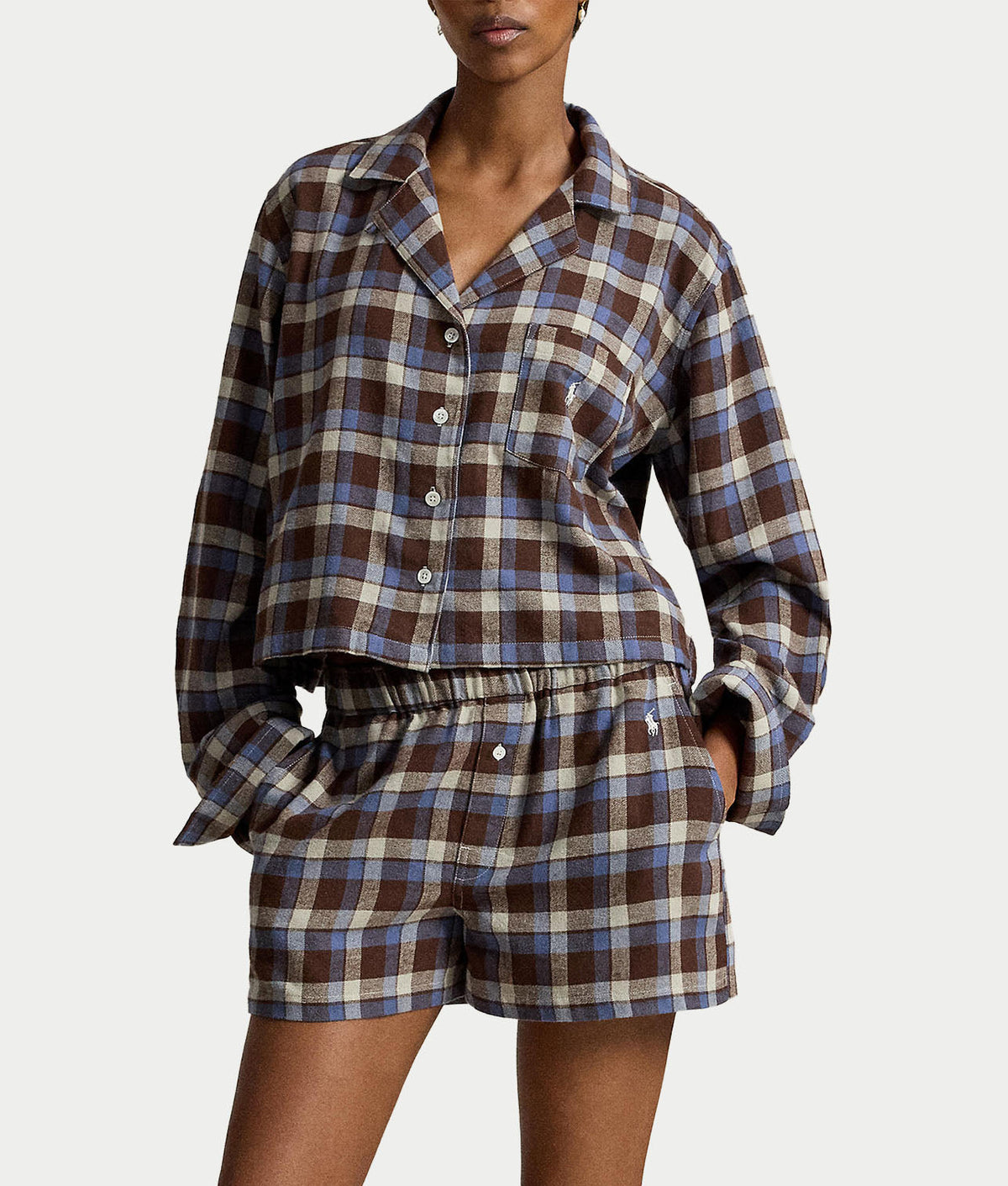 Crop & Boxer Plaid Flannel Pajama Set