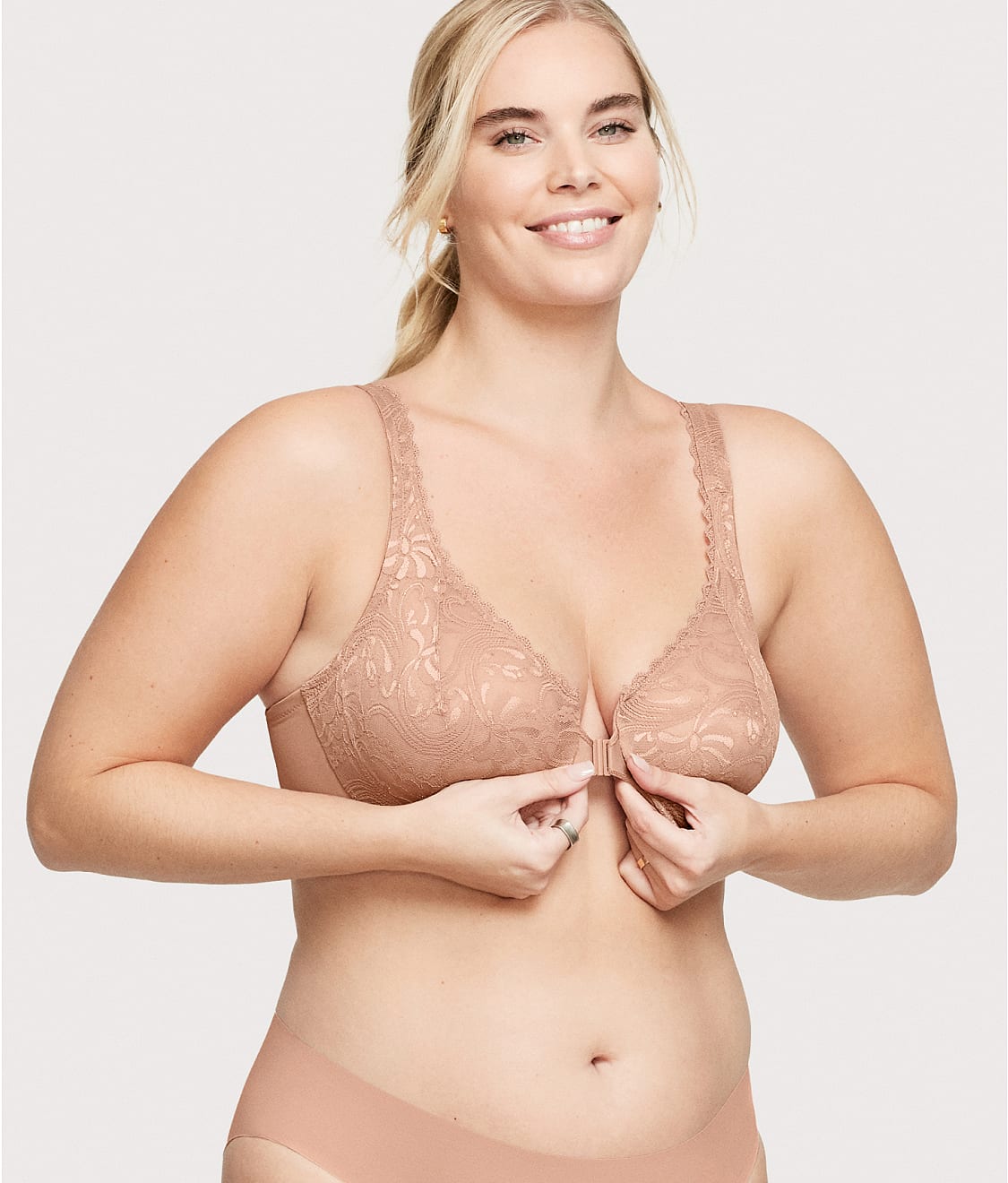 WonderWire Front-Close Stretch Lace Bra