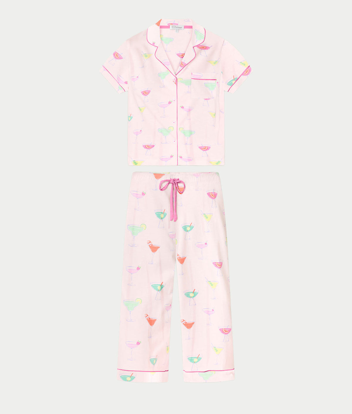 Whimsy Sip Happens Cropped Pajama Set