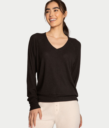 Textured Essentials Ribbed Long Sleeve Knit Top