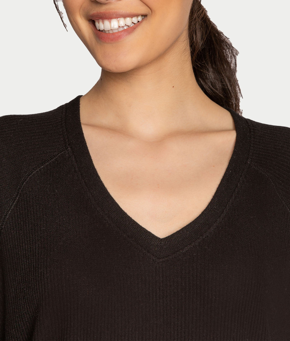 Textured Essentials Ribbed Long Sleeve Knit Top
