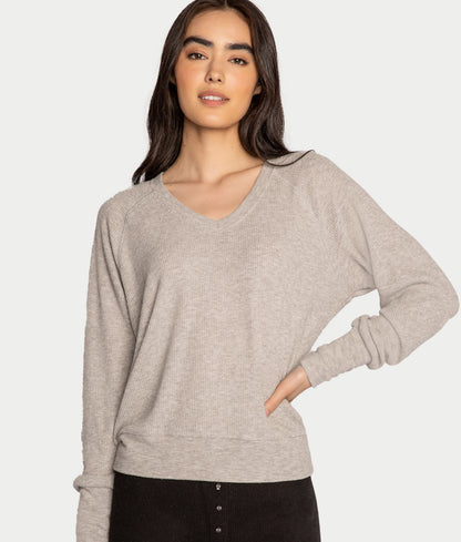 Textured Essentials Ribbed Long Sleeve Knit Top