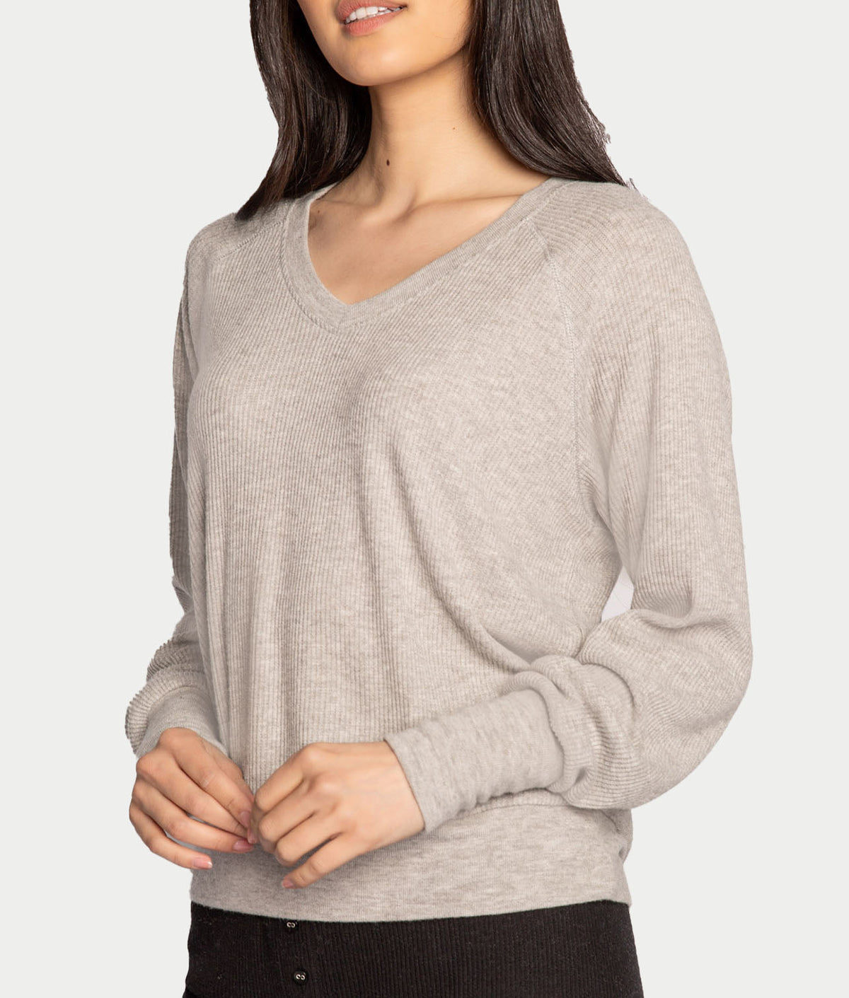 Textured Essentials Ribbed Long Sleeve Knit Top