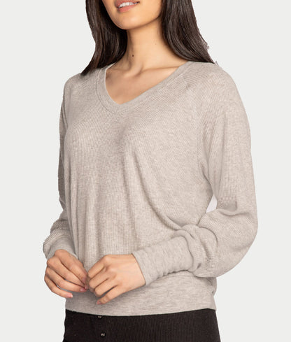 Textured Essentials Ribbed Long Sleeve Knit Top