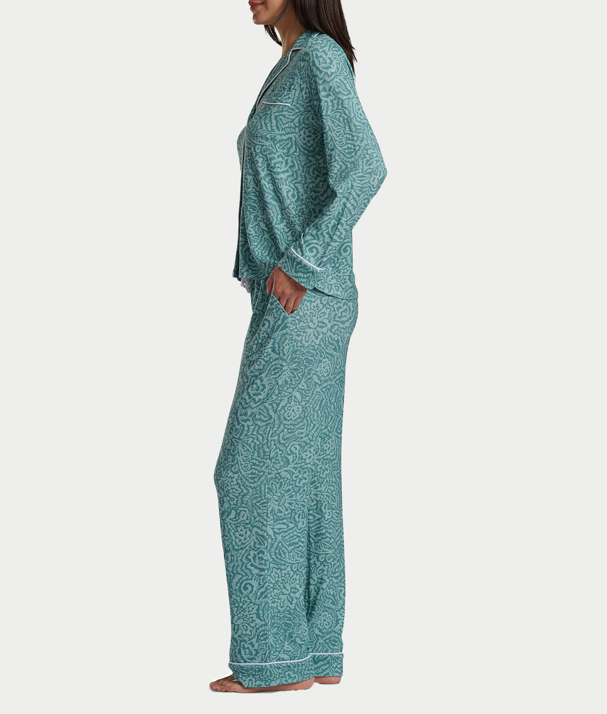 Notch Collar Woven Pajama Set