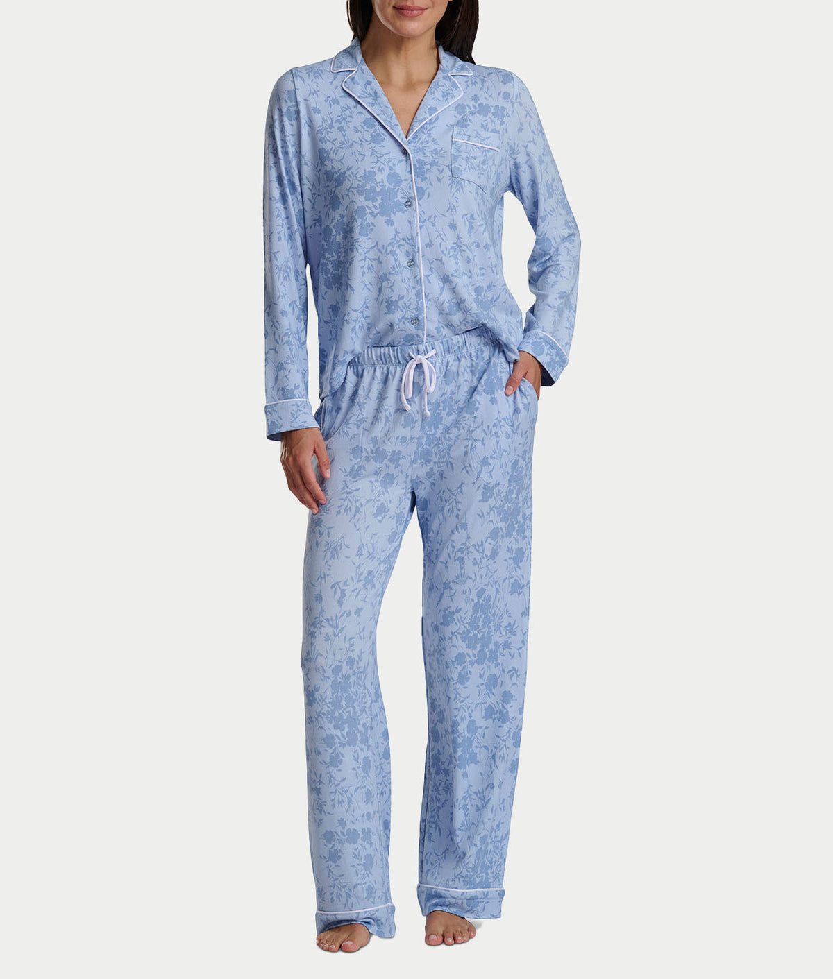 Notch Collar Woven Pajama Set