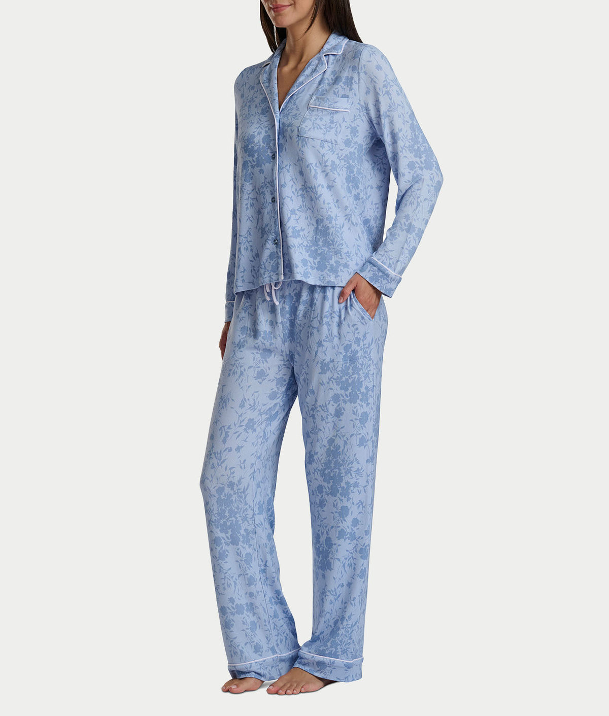 Notch Collar Woven Pajama Set