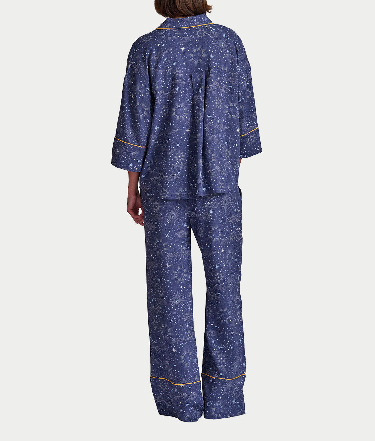 Woven 3/4 Sleeve Button-Down Top and Long Pant Set