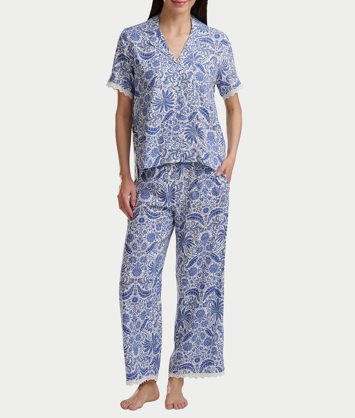 Short Sleeve Knit Top & Cropped Pajama Set