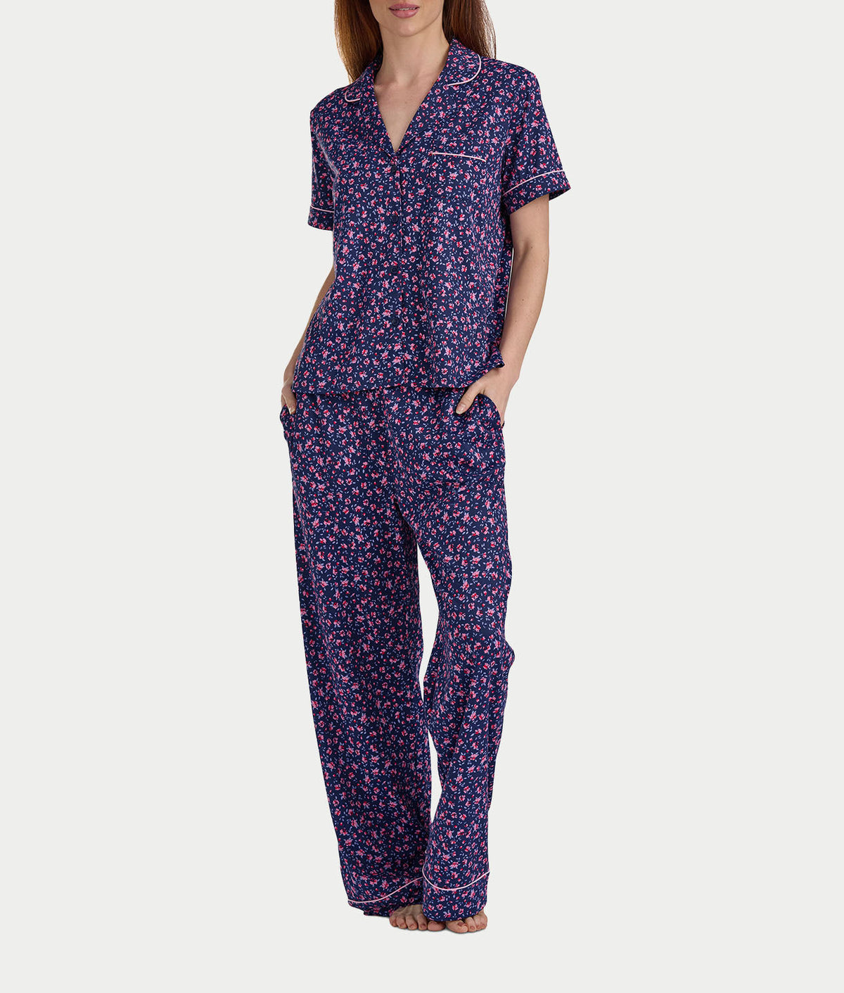 Brushed Jersey Knit Short Sleeve Top Pajama Set