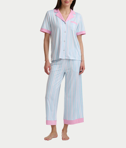 Notch Collar Knit Cropped Pajama Set