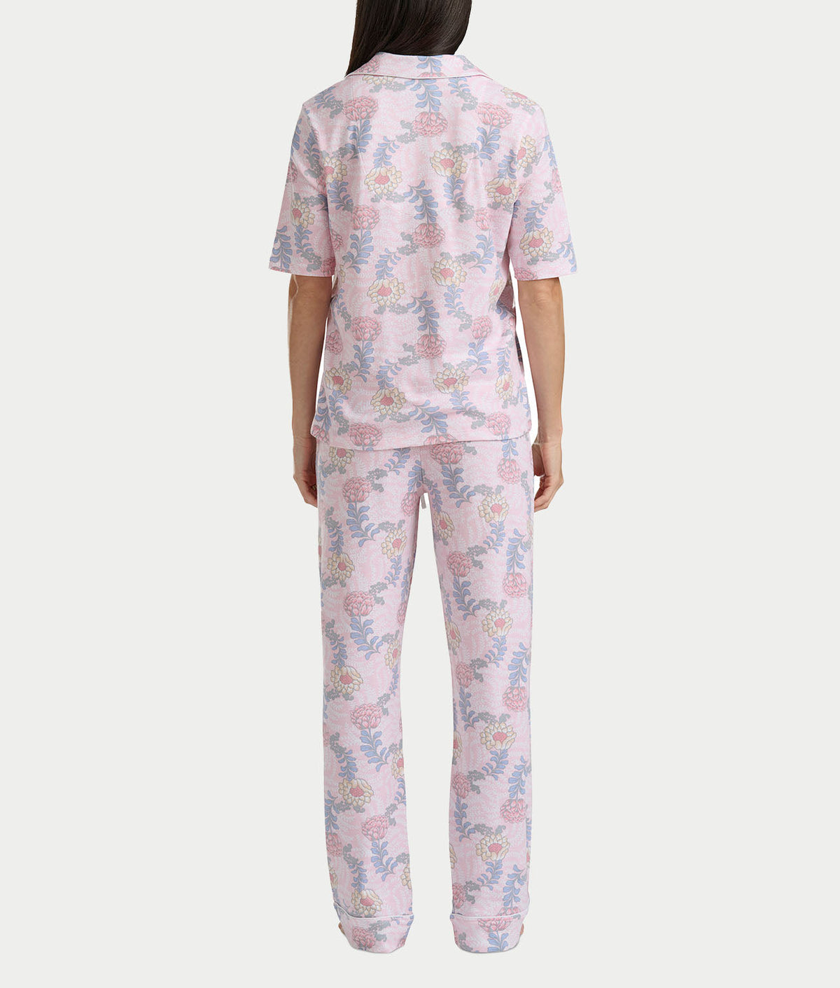 Notch Collar Elbow Sleeve Pajama Set