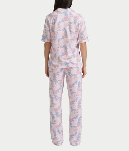 Notch Collar Elbow Sleeve Pajama Set