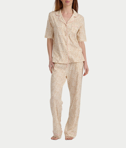 Notch Collar Elbow Sleeve Pajama Set