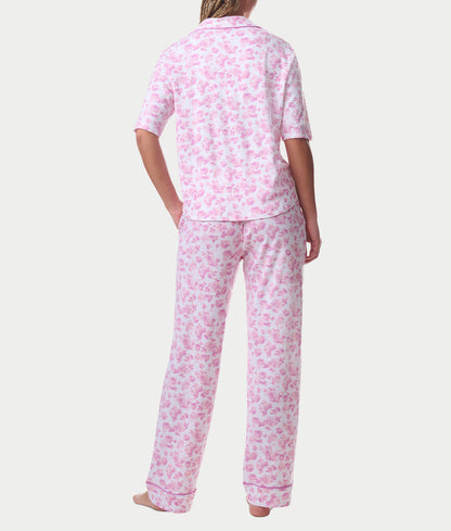 Notch Collar Elbow Sleeve Pajama Set