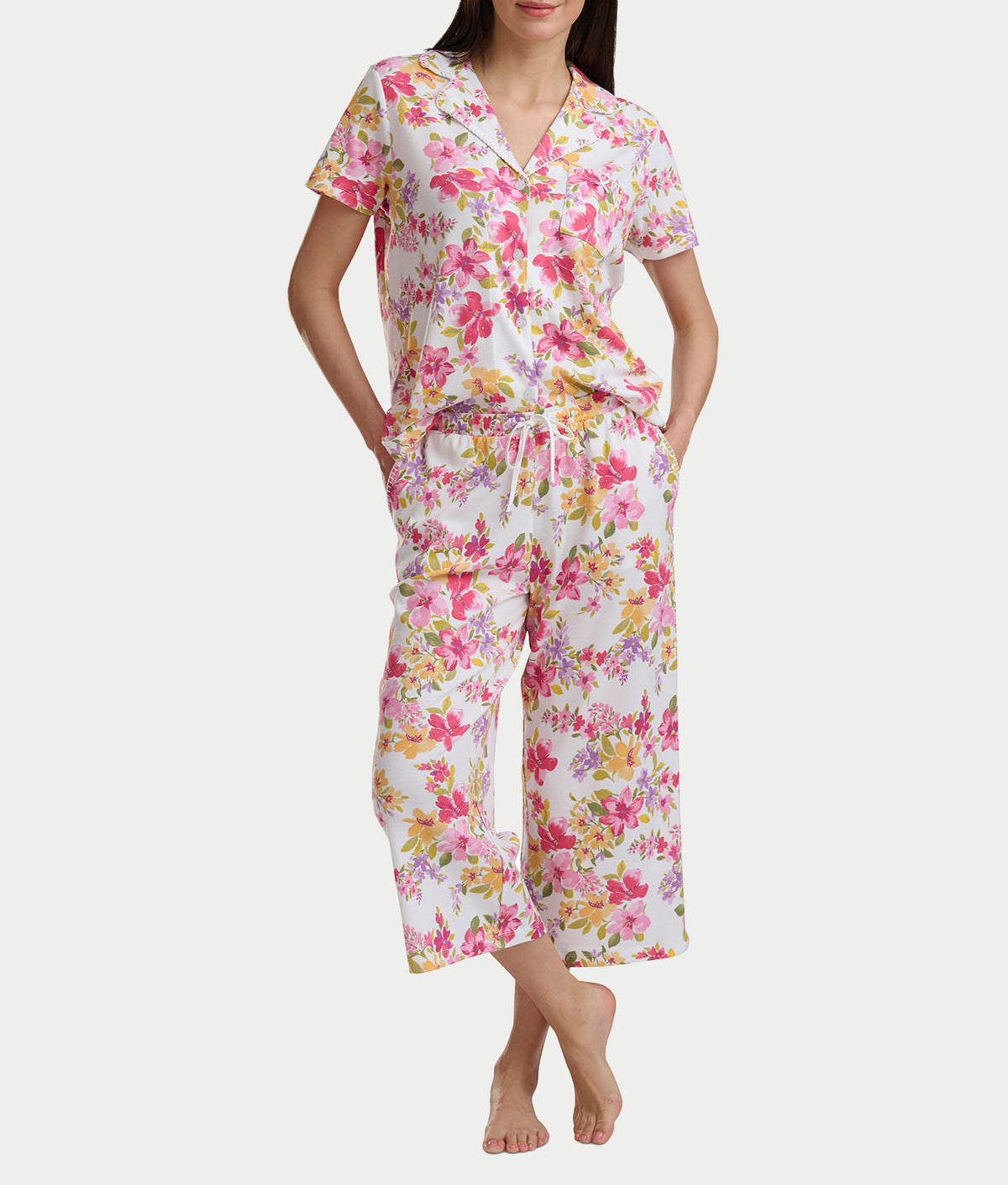 Notch Collar Knit Capri Pajama Set