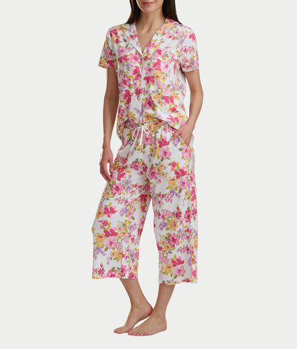 Notch Collar Knit Capri Pajama Set