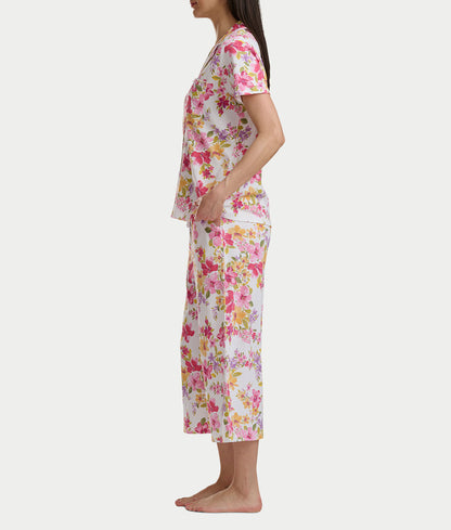 Notch Collar Knit Capri Pajama Set
