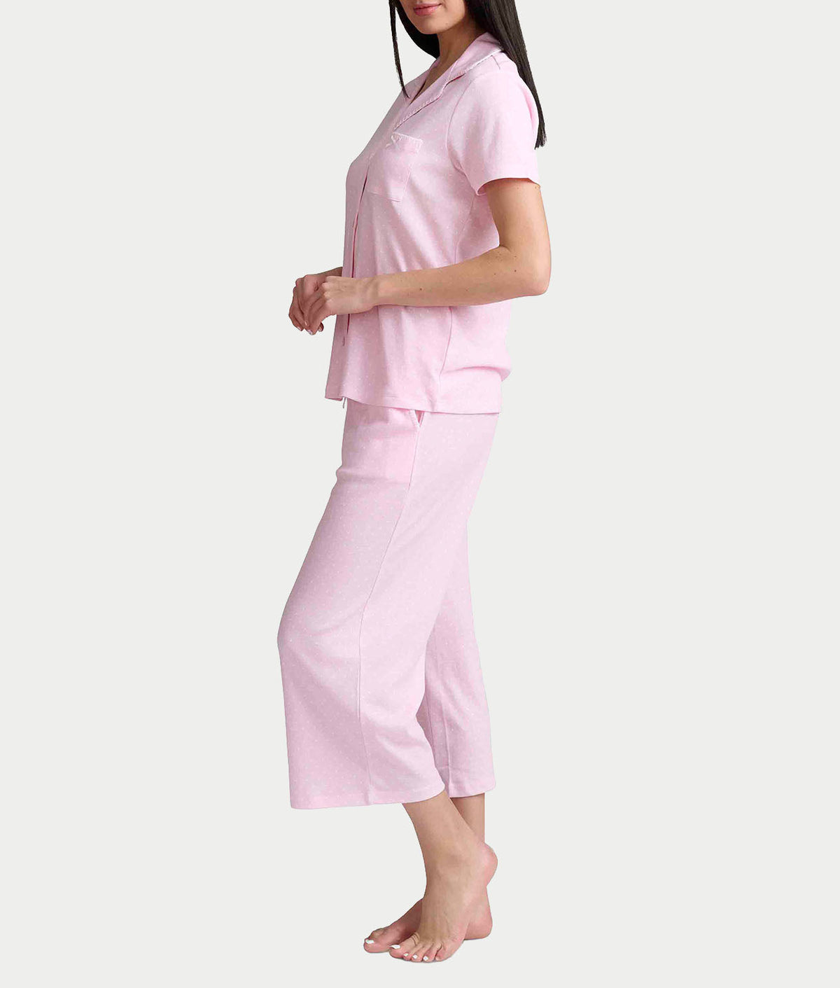 Notch Collar Knit Capri Pajama Set