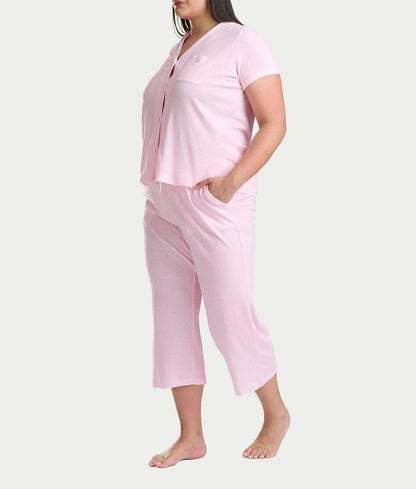 Notch Collar Knit Capri Pajama Set