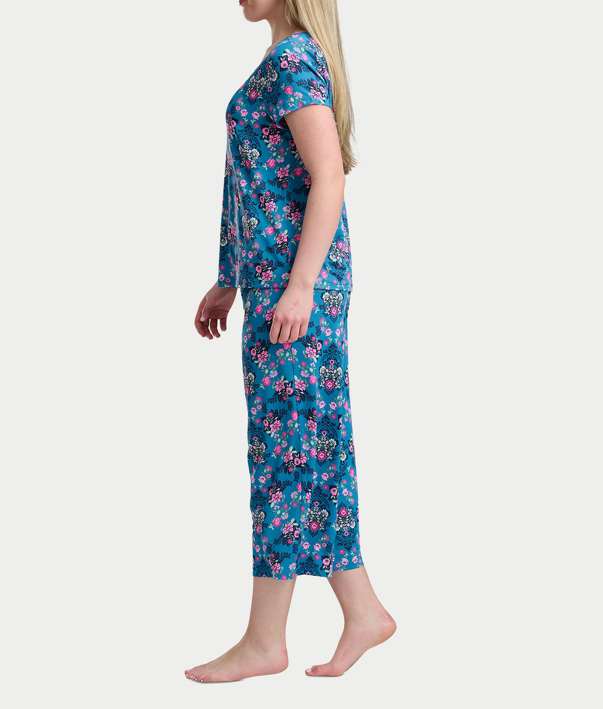 KN Cool Short Sleeve Henley Knit Cropped Pajama Set