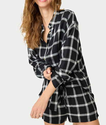 Cozy & Chic Woven Plaid Pajama Shorts Set