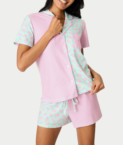 Secret Garden Striped Floral Knit Pajama Set
