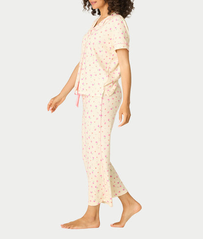 For The Mamas Butter Blooms Cropped Knit 3-Piece Pajama Set