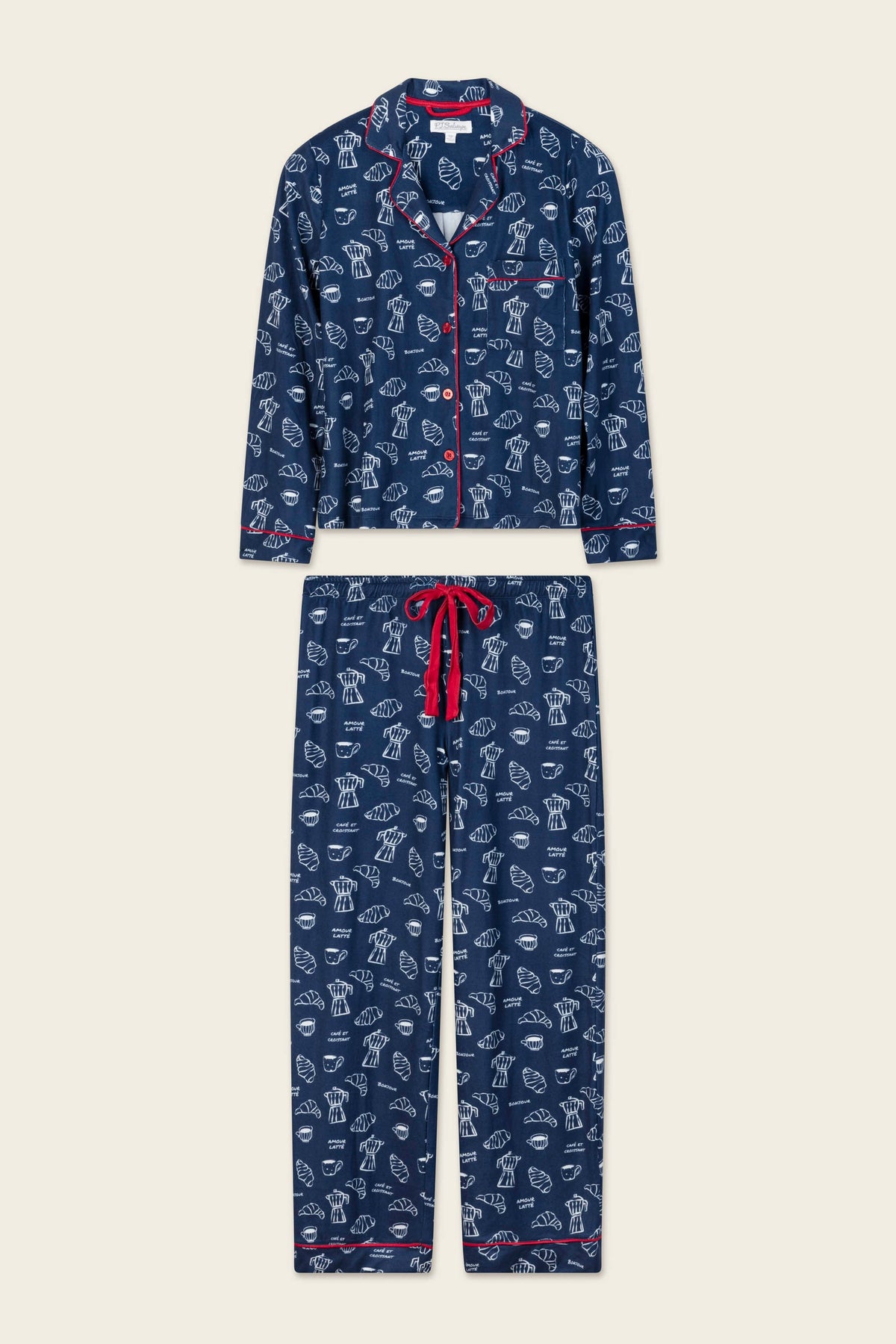 Bonjour Babe French Breakfast Print Long Sleeve Pajama Set