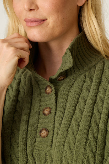 Cozy Chenille Cable Knit Olivine Pullover Lounge Set