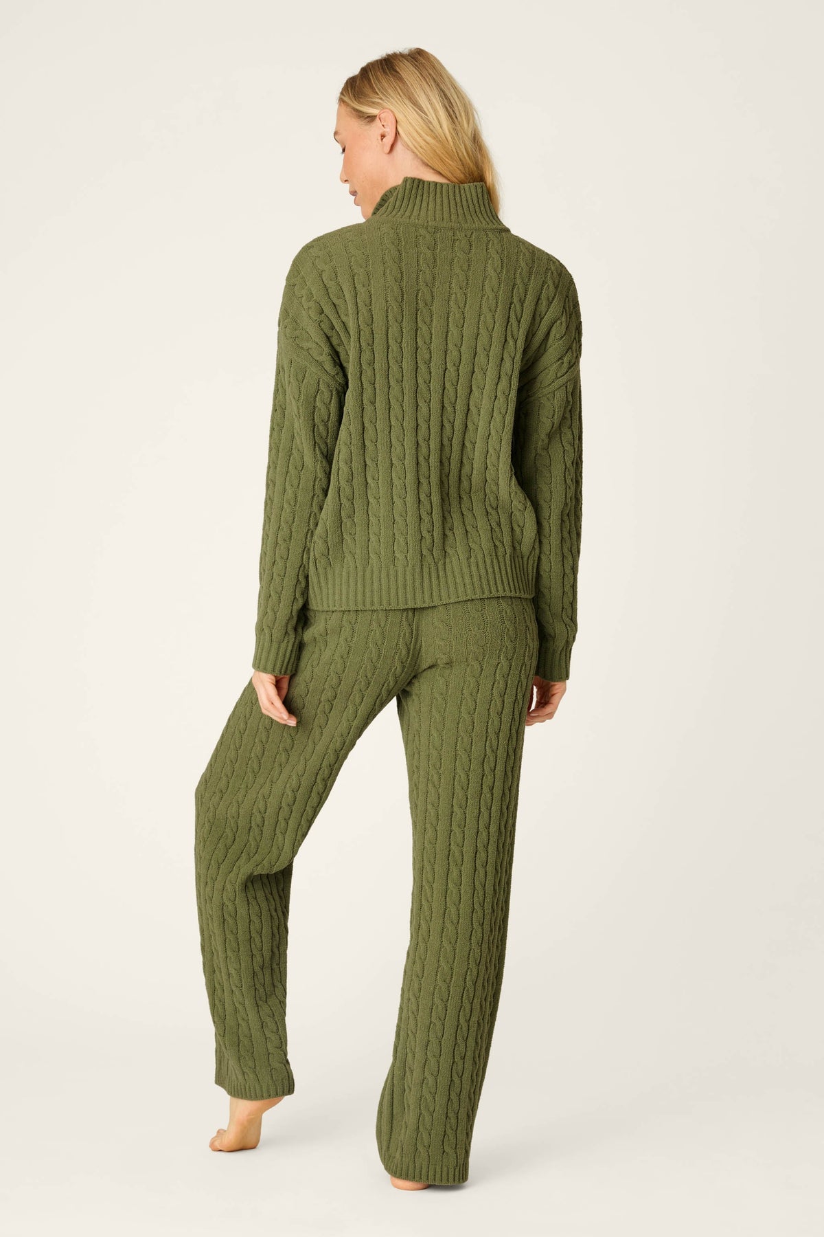 Cozy Chenille Cable Knit Olivine Pullover Lounge Set