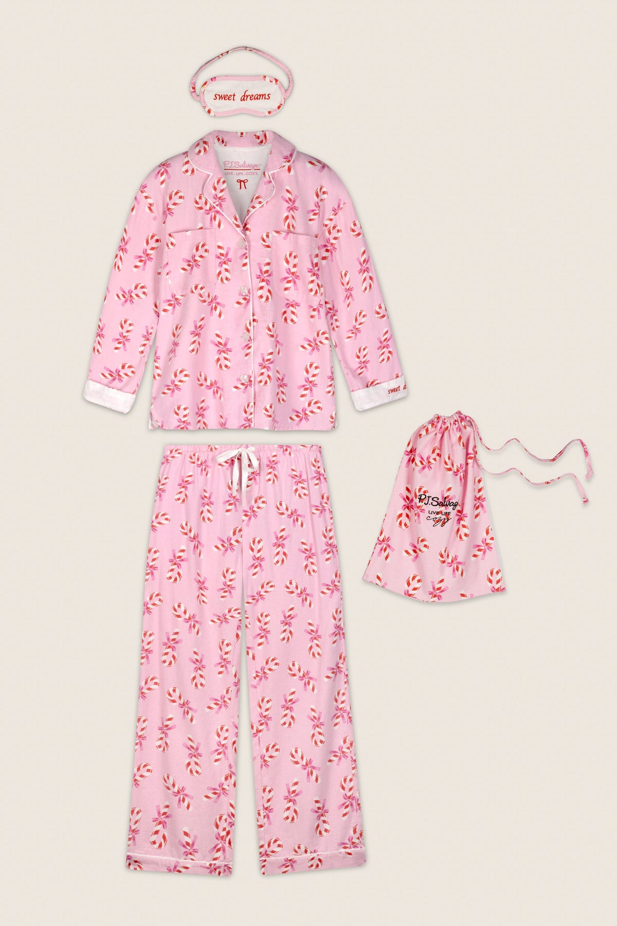 Sweeter Than Sugar Candy Cane Print 4-Piece Pajama Set