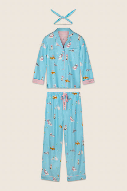 Pampered Cat Print 3-Piece Flannel Pajama Set