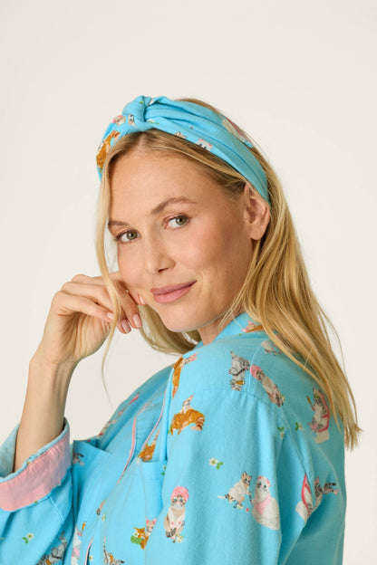 Pampered Cat Print 3-Piece Flannel Pajama Set