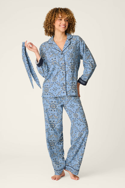 Classic Paisley Bandana Print 3-Piece Flannel Pajama Set
