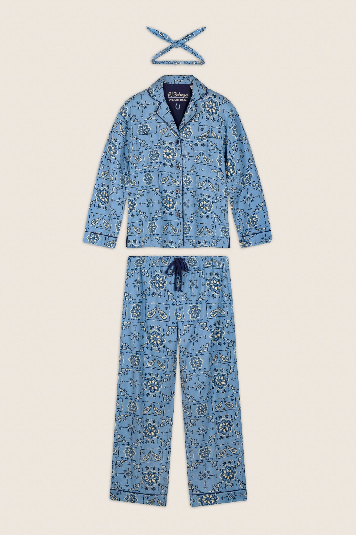 Classic Paisley Bandana Print 3-Piece Flannel Pajama Set