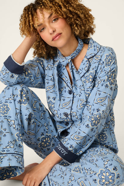 Classic Paisley Bandana Print 3-Piece Flannel Pajama Set