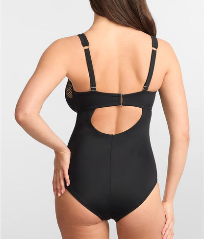 The Slimming Underwire Mesh Plunge One-Piece