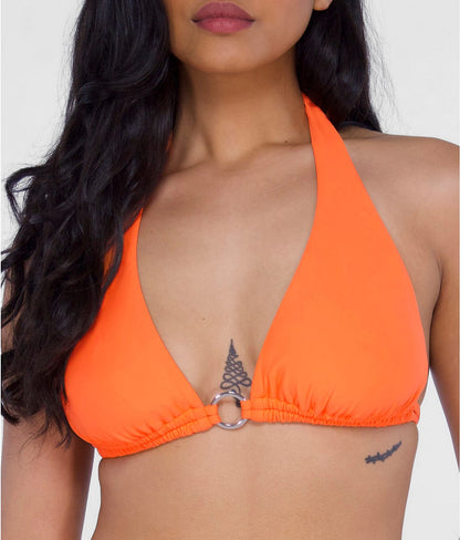 Ring-Front Triangle Halter Bikini Top