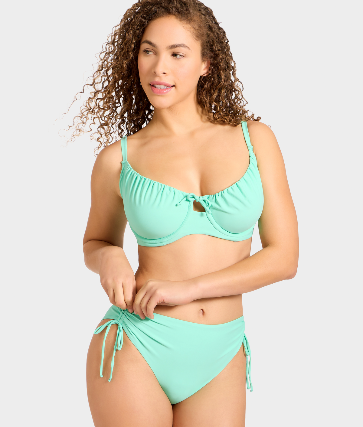 Adjustable Side Shirring High-Waist Bikini Bottom