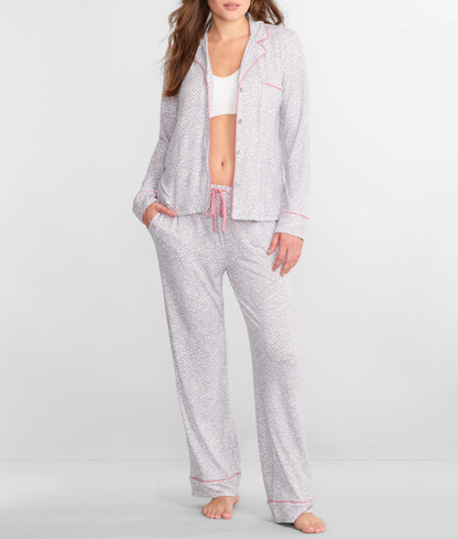 Notch Collar Woven Pajama Set